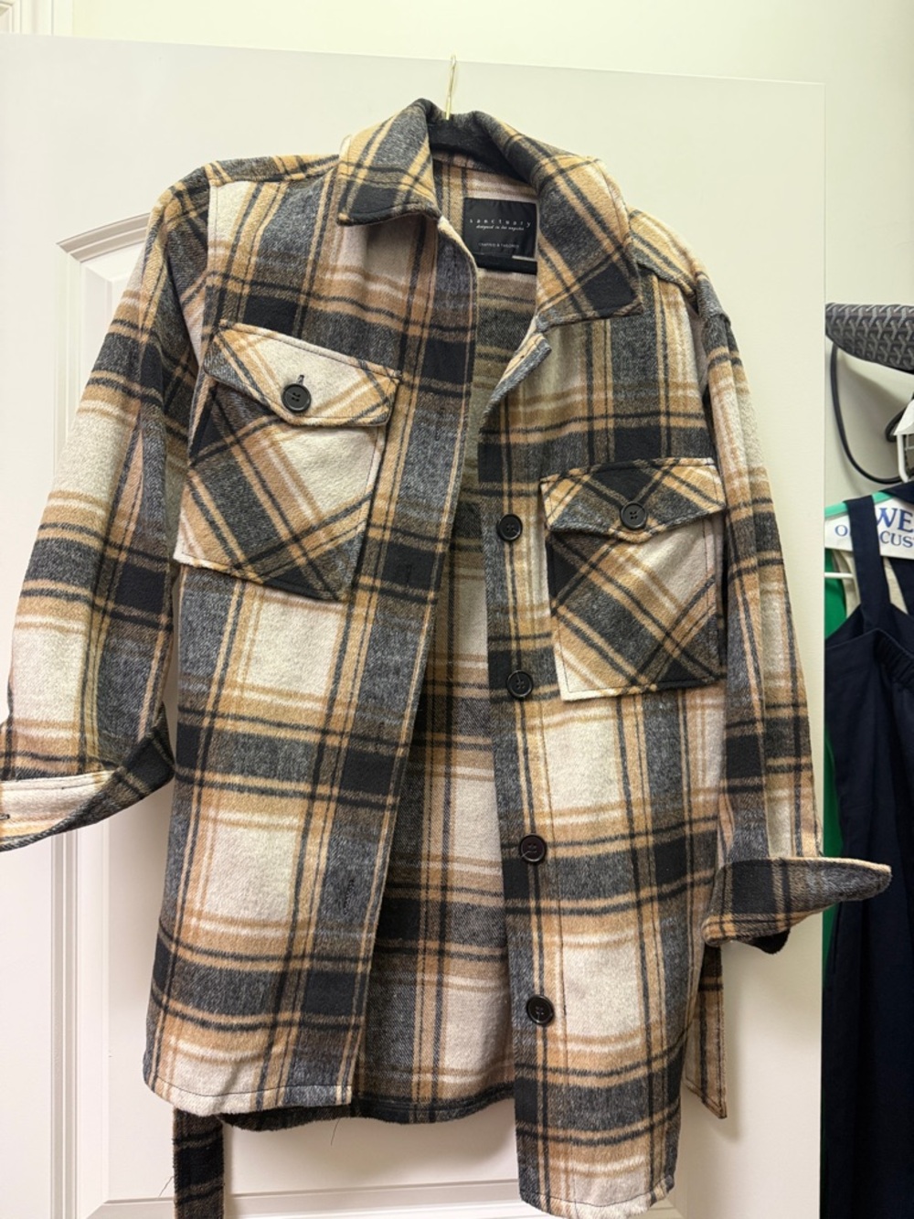 Sanctuary Plaid Trench Coat in Black, Cream & Tan